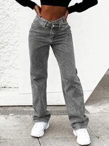 Quần jeans ống côn dáng rộng dành cho nữ - Xám - Xem 5