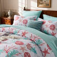 5/7pcs Starfish Shell Printed Bed Comforter Set, 100% Microfiber Soft Breathable Winter Bedding Set, Comfortable And Durable, Include 1 Comforter+1 Flat Sheet+1 Fitted Sheet+1/2 Pillowcases+1/2 Pillowshams,All-Season, Bed In A Bag,Best Christmas Gift - Pink-bZ15 - View 6