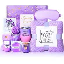 Unique Care Gifts For Women,Relaxing Spa Gift Basket Set,  Bath Sets Gift, With Stainless Steel Tumbler & Flannel Blanke,9/10/12-Piece,Holiday Gifts,Birthday Gifts For Mom, Sister,Best Friend,Wife,Graduation Gift Boxes - 紫色-12盎司 - 查看 1