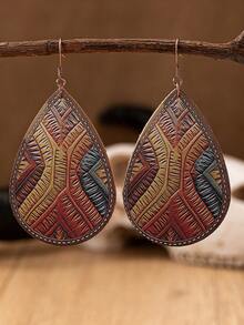 1 Pair Western Pattern Printed PU Leather Earring , Pattern Western Earrings Jewelry For Women - PU Leather Printed Pattern Earrings - View 1