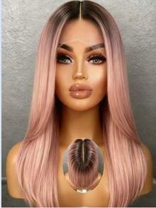 13x4x1 HD Ombre Pink Colored Silk Straight Wig Human Hair With Dark Roots 250 Density Lace Clousre Wigs Human Hair Pre Plucked With Baby Hair Pink Straight Tpart Lace Wigs Human Hair Brazilian Remy Wig For Women Natural Hairline - 根根分明與漸層 - 查看 1