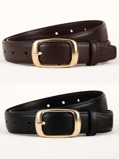 1pc/2pcs Women's Solid Color Alloy Buckle PU Leather Belt, Versatile & Minimalist Style Suitable For Jeans, Trousers, Coats, Dresses