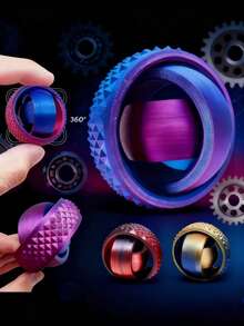 1pc 3D Texture Touch Stress Relief Ring - Popular Small Item For Fingertip Stress Relief With Portable EDC, 3D Portable Toy, Rotating Gyroscope, Adult Stress Relief Hand Play Wonder, Essential Gift For Festivals - Multicolor - View 3