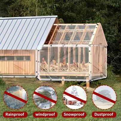 Transparent Heavy-Duty Windproof And Waterproof Tarpaulin, With A 20-Mil Thickness Ensuring Strong Protection And A Sealing Ring Design To Prevent Leakage. Suitable For Balconies, Gardens, Chicken Coops, And Camping As Shelter From Wind And Rain, With Reinforced Edges To Resist Tearing. Lightweight And Portable, The Transparent Material Does Not Affect Light Transmission. One Piece Can Cover Multiple Uses, Making It Economical And Practical!