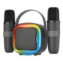 Doyran 成人迷你卡拉OK机：配备2个无线卡拉OK麦克风和灯光，适合家庭聚会 - 便携式卡拉OK音箱 - 舞台低音炮