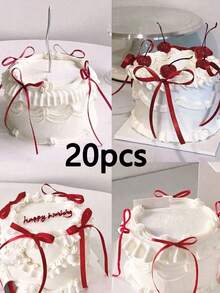 10/20pcs Ribbon Bow Cake Decorations, Silk Cake Skirt, Graduation Cake Toppers, Birthday Party Table Decorations,Birthday Cake Topper Balletcore Birthday Cake Topper Black Bow Ribbon Cake Decoration For Birthday Shower Wedding Party - Multicolor - View 24