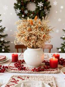 1 Bouquet Mixed With Baby's Breath, Gypsophila, Bunny Tails, And Gem Grass, Natural Floral Bouquet For Tabletop Vase, Wedding, Bridal Bouquet, Home/Office Decor, Party - Orange - View 8