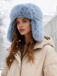 Unisex Winter Fuzzy Trapper Hat Fluffy Furry Plush Faux Fur Hat Earflap Hat Windproof For Cold Weather Warm Hat,Suitable For Hiking, Skiing & Daily Wear,Christmas Party Gift. Winter Gear - Multicolor - View 12