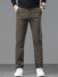 Men's New Embroidered Slant Pocket Casual Pants, Gentleman's Light Business Straight Trousers, Suitable For Husbands, Boyfriends, Outings With Friends, And Gatherings - Camel - View 2