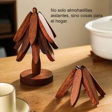 3/4/5pcs Wooden Heat Insulation Pad Set, Foldable Tree-Shaped Black Walnut Wood Placemat Holder, Heat Resistant Placemats & Coasters Set, Wooden Tableware Mats, Christmas Gift - Multicolor - View 5