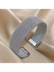 1 件不锈钢时尚个性化圆形软手镯，精致线条浮雕奢华 C 形可调节女士珠宝