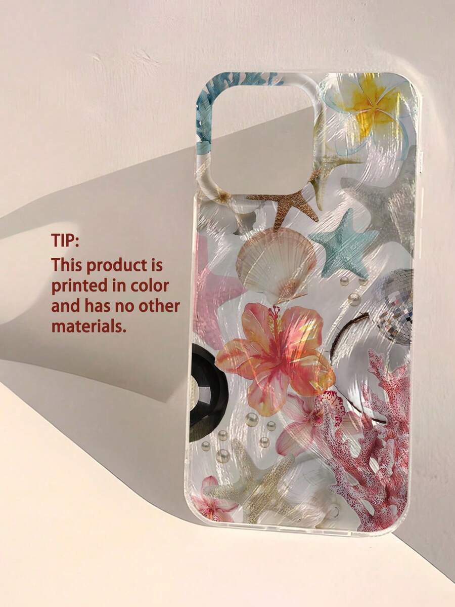 1 pièce Étui de téléphone transparent doux et lisse avec motif minimaliste d'éléments marins, résistant à l'eau, aux empreintes digitales et aux rayures, antichoc et anti-chute