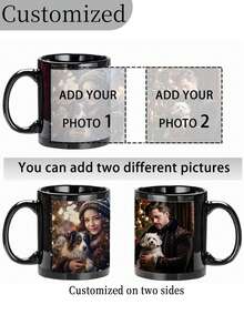1pc Customizable Ceramic Mug/Cup, Customizable Pattern Coffee Cup, Customizable Double-Sided Or Triple-Sided Photo/Logo - Large Capacity, Thick Cup Body, Multiple Colors Available. Personalized Photo Anniversary Mug. - Multicolor - View 2