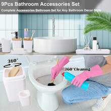 YESagoodShop Bathroom Set Black Trash Can  9 Piece Decor Toothbrush Holder Cup Lotion Dispenser Tray Soap Dish Toilet Brush Qtip 1763699629789 - 浴室套裝 - 查看 5