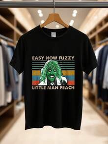 Men's Print T-Shirt - Easy Now Fuzzy Little Man Peach Casual Round Neck Short Sleeve Tee For Urban Streetwear, All-Season Comfort Fit
-Black - 黑色 - 查看 2