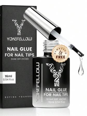 YOKEFELLOW TPO-Free & HEMA-Free 16ML Nail Glue For Nail Tips, 6 In 1 Large Capacity Super Strong Long Lasting Quickly Drying Nail Glue, Base Coat, Builder Nail Gel, For Fake Nails Tips & Stick Nail Rhinestones & Nail Sticker, Professional Nail Supplies Soak Off UV LED For Girls Nail Art Salon DIY 2025