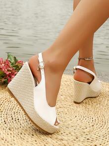 Mẫu sandal nữ thời trang mới năm 2026, kiểu dáng cổ điển, có một khóa cài, nơ đính đá, quai điều chỉnh được bằng da PU, đế dày, gót xuồng. - trắng - Xem 4