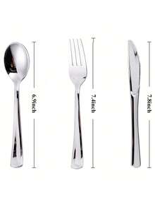 150pcs Silver Cutlery Set, Including Heavy Duty Dessert Forks And Spoons, 50 Forks, 25 Spoons, 25 Knives, Suitable For Parties, New Year Gatherings And Engagements - Silver - View 2