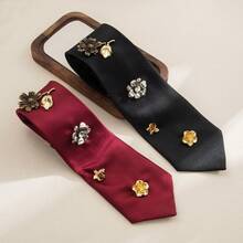 1 PC New Retro Red & Black Accessory - Tie-Inspired Floral Design| Niche Fashionable & | Perfect For Stylish Outfits - 彩色 - 查看 2