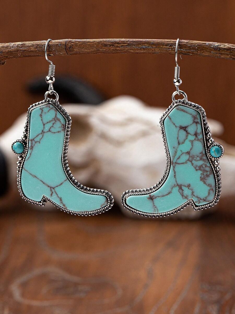 1 Pair Western Cowboy Boots Earring For Women Turquoise Stone Jewelry - Cowboy Boots and Turquoise Earrings - View 1