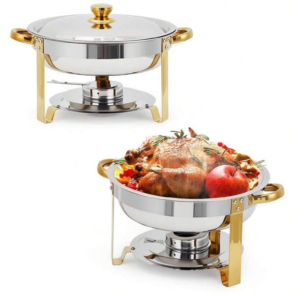 Dragonpad 2/4/6 Pack Chafing Dishes For Buffet, 5 QT Round Buffet Servers And Food Warmer Set With Lid, Stainless Steel Chafers For Catering Parties Wedding Banquet