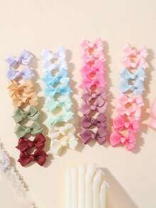16pcs Solid Color Handmade Ribbon Bow Hair Clips For Girls, Suitable For Daily And School Wear - Multicolor - View 3