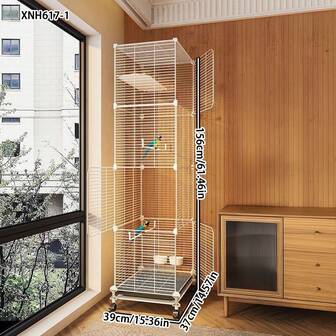 Stor fågelbur, lyxvilla för papegojor, aror, kakaduor, med matskål och abborre, fågelbur av järnkonst