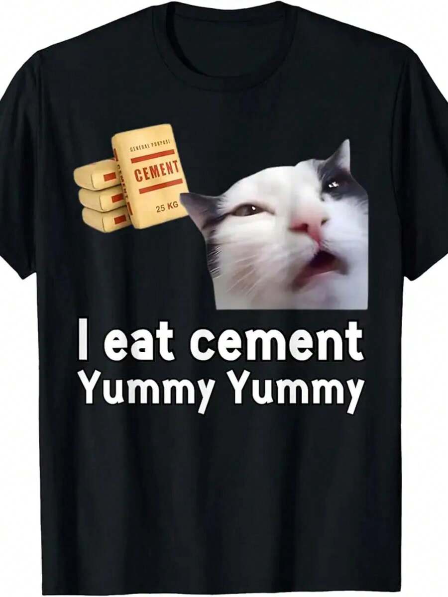 I Eat Cement Funny Cat Meme Internet Memes Humorous Joke Pun T-Shirt - màu đen - Xem 1