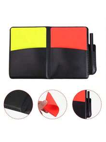 1pc Red & Yellow Football Referee Cards With Leather Case, Referee Supplies - Black - View 10