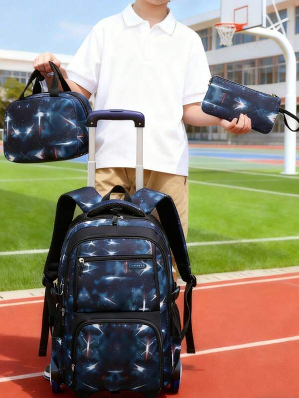 Mochila escolar con ruedas para estudiantes, mochila escolar con ruedas, bolsa para almuerzo y bolsa de papelería, maleta de viaje para llevar a mano es el regalo perfecto para la temporada de regreso a clases.