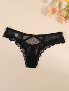 Pantie sexy con encaje en contraste y espalda recortada, color negro - Negro - Ver 1