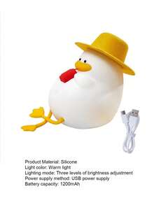 1pc Cute Duck Shape Sensor Night Light, USB Rechargeable LED Silicone Tap Light, 3 Brightness Levels Adjustable Bedroom Charging Lamp - Multicolor - View 11