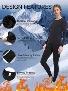 1pc Women's Thermal Lined Thermal Leggings - Soft & Skin-Friendly, Warm, Elastic & Comfortable, Suitable For Layering In Autumn/Winter, Warming - Black - View 2