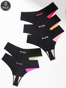 5条装 女士低腰性感V型拼色丁字裤 - 彩色 - 查看 3