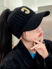 Gorro de punto de invierno para mujer con forro, material acrílico sin estiramiento, gorra de tapa plana, construcción de punto, sombreros boina transpirables para mujer - Diseño plegable para todas las estaciones, artesanía de rayas, inelástico, tema navideño - Multicolor-C - Ver 6