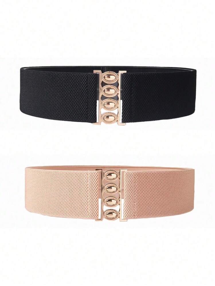 2 piezas Cinturón elástico de cintura sólida, diseño ancho, adecuado para que las mujeres lo usen en verano, otoño y de vuelta a la escuela - Multicolor - Añade 5