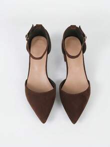 Giày cao gót đế dày đơn giản, thanh lịch, khoét rỗng, kiểu dáng mới dành cho nữ mùa Thu/Đông, chất liệu da lộn, quai thoải mái, gót trung bình, mũi nhọn, thích hợp đi ngoài trời, quà tặng Ngày của Mẹ. - màu nâu - Xem 5