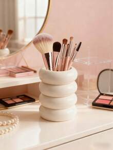 1Pc Ins Style Makeup Brush Storage Tube, Resin Storage Barrel, Brush Storage Box, Desktop Pen Holder, Dressing Table Storage,For Holiday Beach, Bathroom Collection, Bedroom Collection, Large Capacity,Very Suitable For Girls And Can Be Given As A Christmas Gift To Your Girlfriend, - Multicolor - View 4