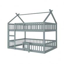 Children's Bunk Bed 140*200, Children's Bed, Bunk Bed With Ladder, Loft Design, Solid Wood Bunk Bed Frame, Grey - Gray + Wood + Wood - View 9