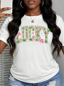 Women's Lucky T-Shirt With Pink Clover And Flower Print For St Patrick's Day Celebration - trắng - Xem 1