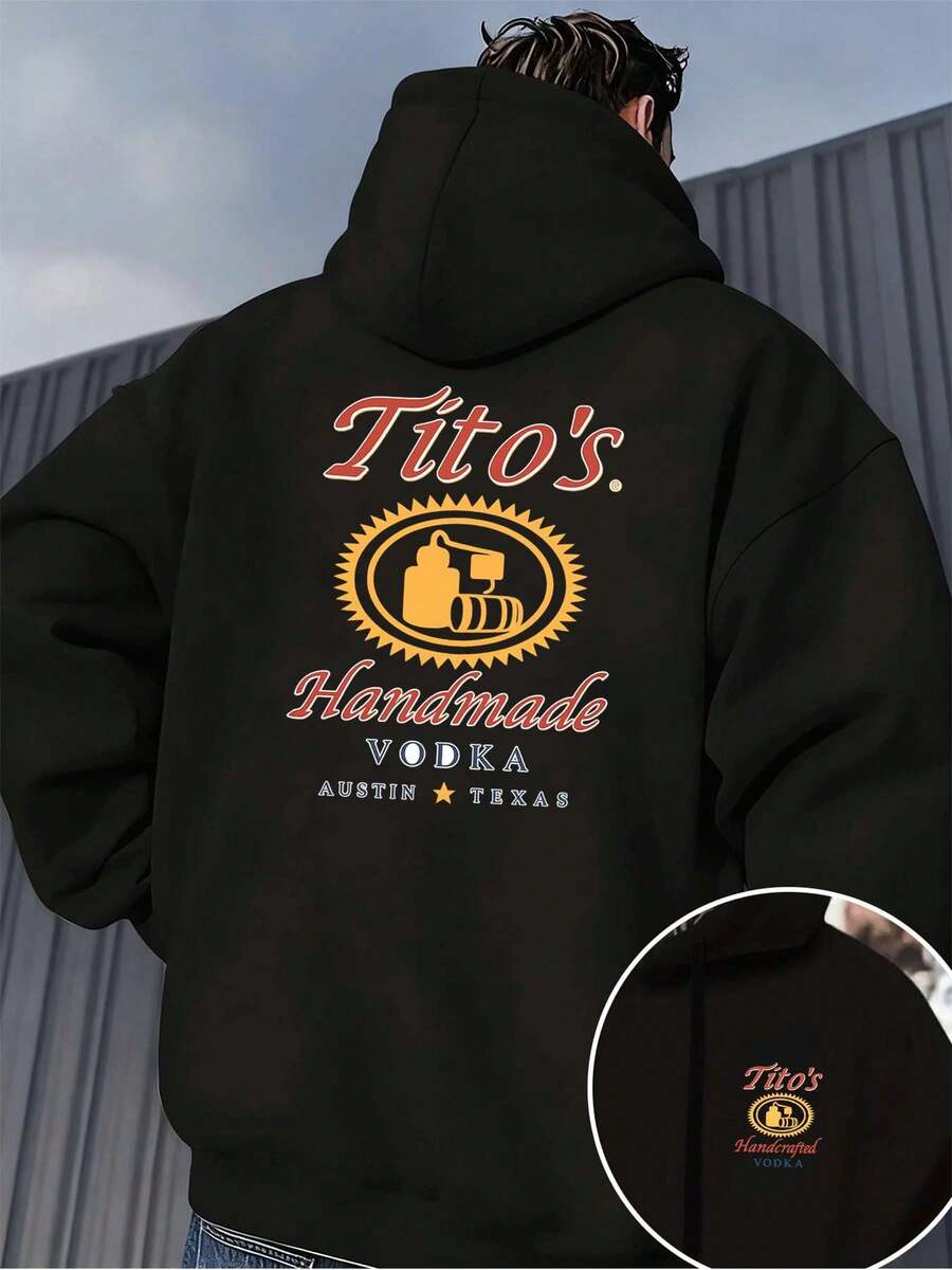 Titos Vodka Mens Black Hoodie Premium Cotton, Street Hip-Hop, Comfortable, Durable, Graphic Design, Double-Sided Printed - màu đen - Xem 1
