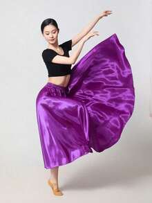 Chân váy maxi khiêu vũ thời trang, chân váy phồng xẻ tà đôi bằng satin dành cho nữ, thích hợp cho múa bụng, flamenco, nhạc rock. - Nhiều màu - Xem 5