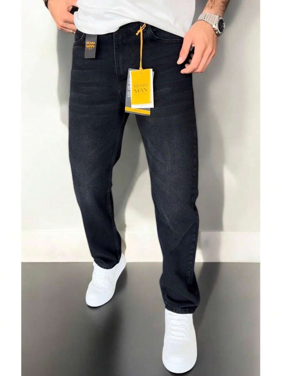 Men's Casual Versatile Solid Color Denim Jeans - Black - View 1