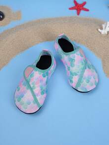 1双儿童柔软透气速干弹性游泳/沙滩鞋，适合室内、海滩、酒店等场所，女童卡通印花时尚水鞋 - 彩色 - 查看 1