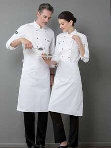 Men New Fashion Chef Uniform Long Sleeve Coat, High-End Hotel/Restaurant/Bakery/Cafe , Stylish & Unique Design With Hoof Cuffs, Oblique Placket, Comfortable & Breathable Fabric, Durable, Pen Pocket For Small Items - White - View 4