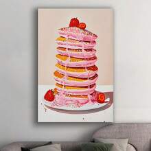 Framed Canvas Wall Art Included, Home Decor, Pink Pancakes With Strawberries& Sprinkles, Vintage Food Art Print, Aesthetic Kitchen Decor, For Living Room Bedroom, Art& Crafts Material, Pink Kitchen Dining Dessert Shop Decor, Food Theme, Artwork Art Artistic Drawing Wall Art Canvas Print Wall Art, Prints Stuff Birthdays,Valentine's Day, Mother's Day, New Year, Halloween,Thanksgiving Day, Christmas, Easter For Living Room, Bedroom, Kitchen,Restroom Decoration - Đóng khung - Xem 3