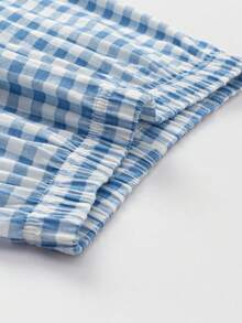 Balabala Tween Girl 2025 Spring New Cotton Colorblock Top & Plaid Pants Pajama Set - Blue Tint - View 8