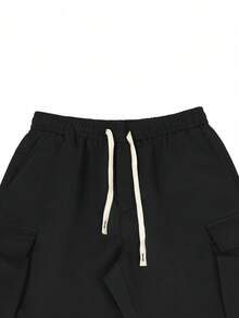 加大码男士宽松工装裤，带侧翻盖口袋 - 黑色 - 查看 6