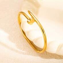 2pcs/Set High Quality Stainless Steel Flower Gold Bangle Set, Four-Leaf Clover Nail Bangle, Four-Leaf Clover Rhinestone Bangle - Gold - View 5