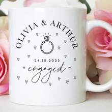 1Pc 11oz Personalised Engagement Mug With Names And Date Engaged Couple Gift Keepsake Coffee Cup For Fiancé Or Fiancée Hen Party Bridal Shower Gift, Christmas Gift - White - View 2